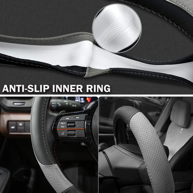 Steering Wheel Cover for Ford F-150, F-250, F-350, Expedition - Custom Fit 15.5-16 Inch Auto Car Accessory, Anti-Slip Grip & Durable Protection (15.5-16 inches - Gray) Large size (15 ½''-16'') Black + Gray