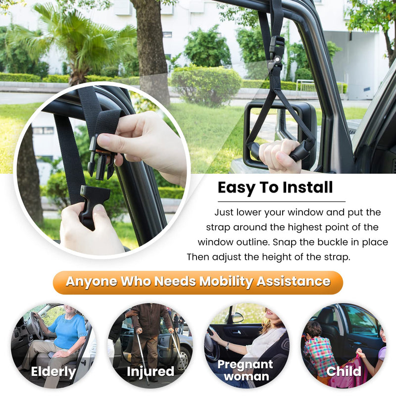 E-cowlboy Auto Cane Grab Bar - Portable Standing Aid Nylon Grip Mobility Assist Device (Black, 2 Pack) Black