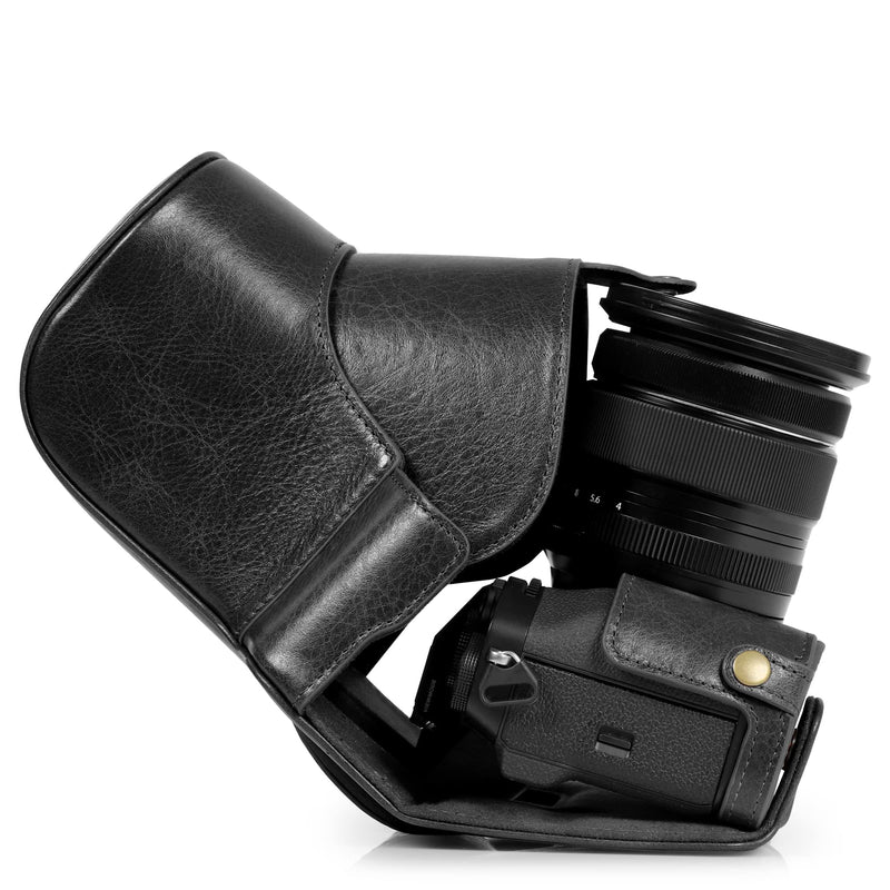 MegaGear Ever Ready Genuine Leather Camera Case Compatible with Fujifilm X-T5 (16-80mm)(Black) Black