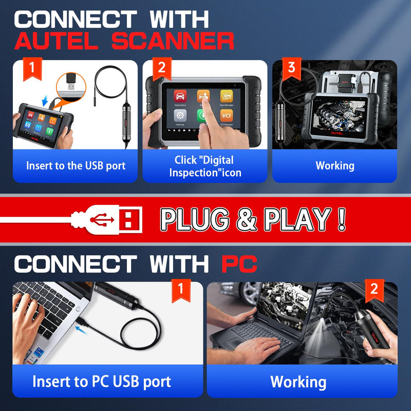 Autel MaxiVideo MV108S USB Endoscope, Waterproof 8.5mm Imager Inspection Camera with Light, 1920x1080 HD 2MP Borescope for Autel Scanner & PC, Upgrade of MV108 MV105, Snake Camera with 1M Cable