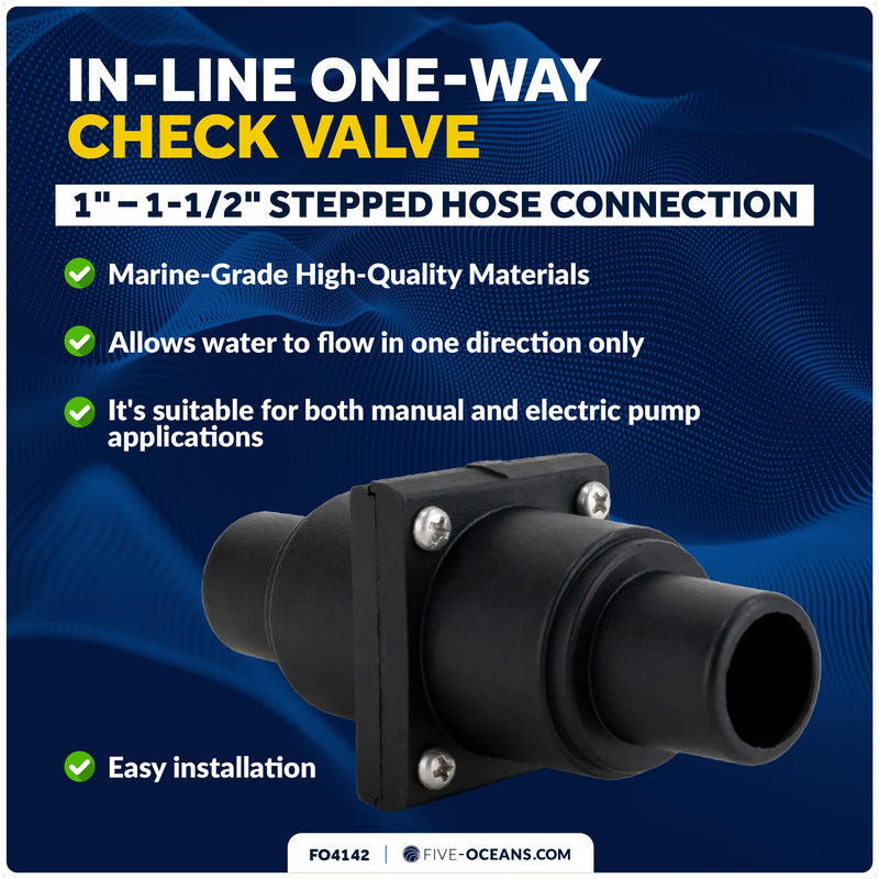 Five Oceans 1 to 1-1/2-Inch Check Valve, One Way Boat Bilge Pump Non Return Check Valve, Marine In-Line Stepped Connection - FO4142