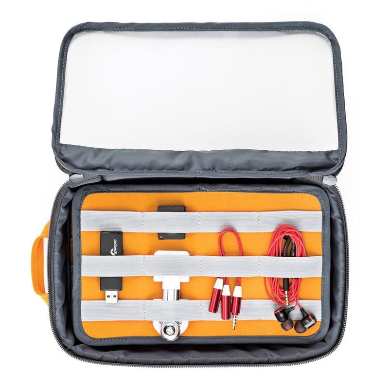 Lowepro GearUp Pouch Large, Travel Essentials, Travel Case for PC Cables, Adapters, Batteries, Chargers, Small Cameras, USB Sticks and Laptop Accessories, Made of Recycled Fabric, Grey