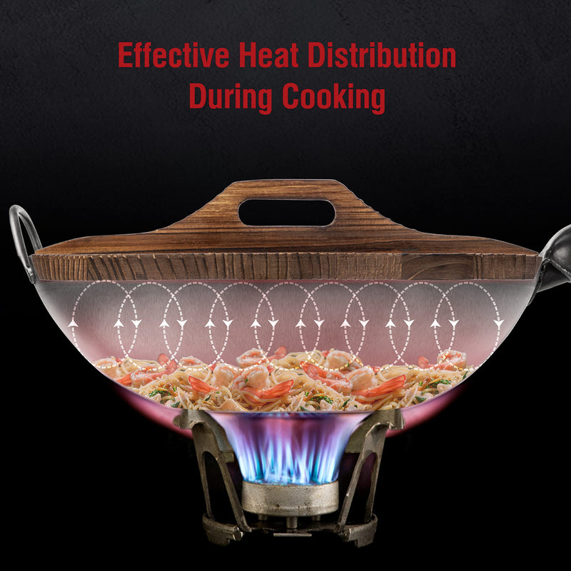 YOSUKATA Premium Wok Cover 13.2" for Wok 13.5"- Wooden lid for Frying Pan - Ergonomic Handle - Condensate-free - Durable Accessories for Carbon Steel - Cast Iron - Stainless Steel & Aluminum Woks 13.2" for wok 13.5"