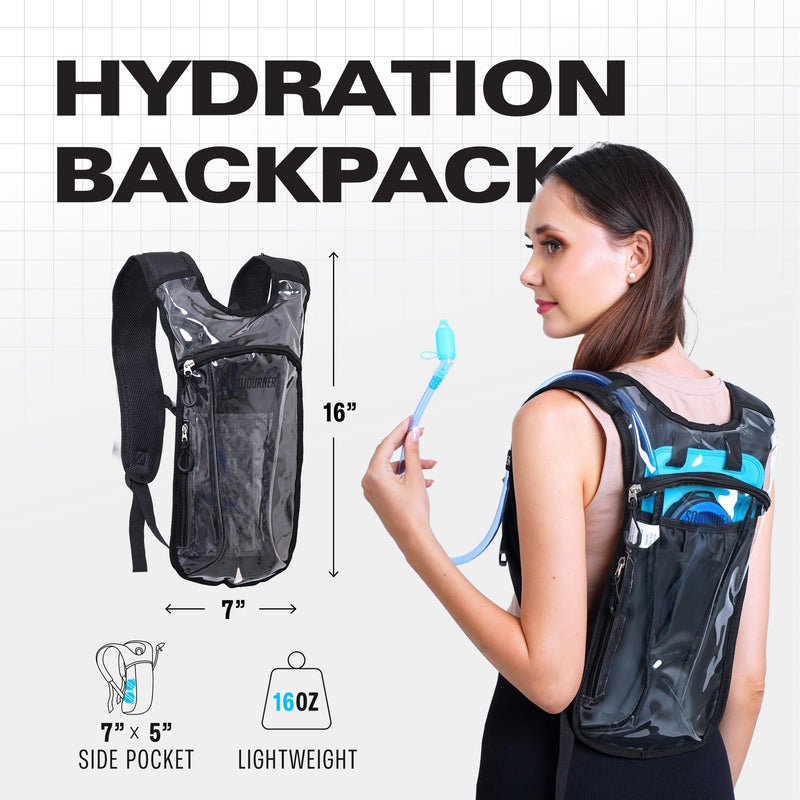 Sojourner Hydration Pack, Hydration Backpack - Water Backpack with 2l Hydration Bladder, Festival Essential - Rave Hydration Pack Hydropack Hydro for Hiking, Running, Biking, Festival Gear One Size Transparent Clear