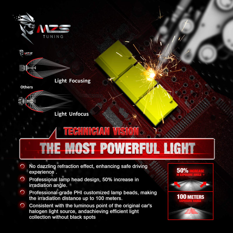 MZS 9005 9006 Bulbs Combo, 300% Brighter HB3 HB4 Fog Lights, Instant-Plug in 6500K Xenon White 9005 9006 Light Bulb, Mini Size Fanless 9005 9006 Fog Bulbs, Pack of 4 9005+9006