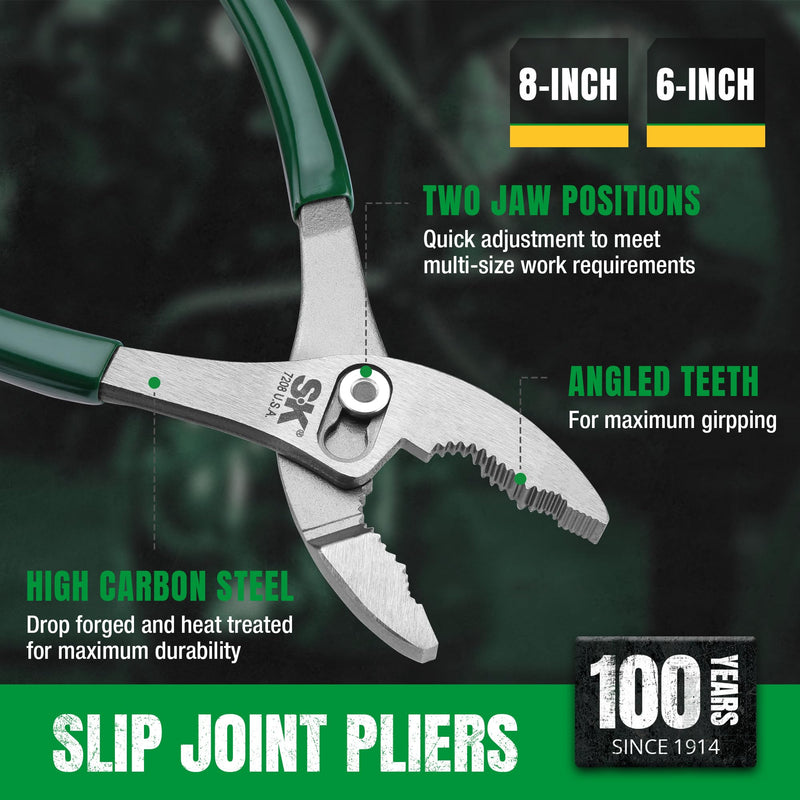 SK Tools USA 2 Piece Combination Slip Joint Pliers Set: 6" & 8" | 17839