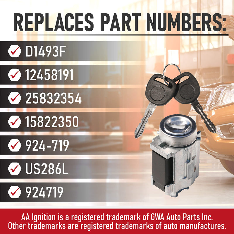 Ignition Lock Cylinder with Keys and Passlock Chip Starter - Replaces D1493F, 12458191, 25832354, 924-719 - Compatible with Chevy, Oldsmobile, Pontiac Vehicles - Malibu, Monte Carlo, Impala, Grand Am GM 97-05