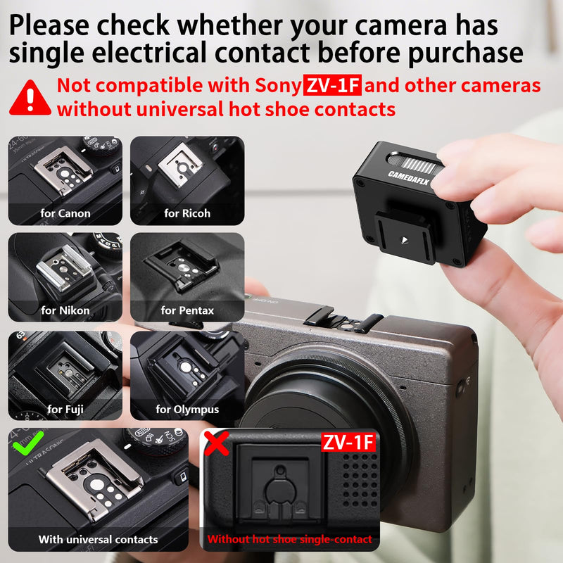 Mini Camera Flash-CF3 Manual Mini Flash,GN5, Aluminum Hot Shoe Flash Speedlight for Ricoh GR3/Sony ZV1/Fuji/Canon/Nikon for Film Camera/DSLR.(Black)
