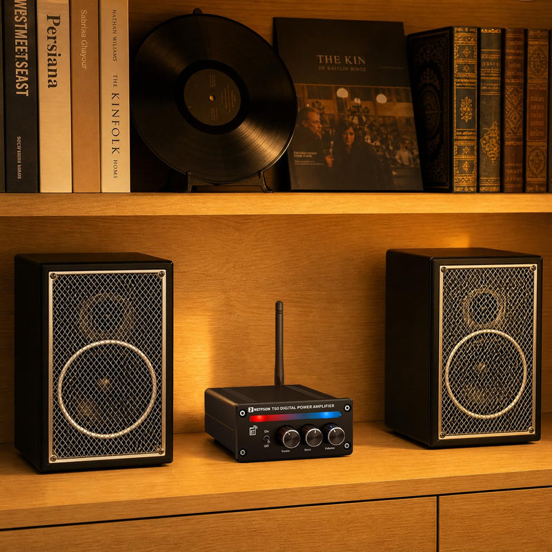 T60A Bluetooth Stereo Amplifier 100W×2 RMS 2CH Receiver | Bluetooth AmpIDual ChipTPA3116 Amp with Bass Treble KnobI 2 Channel Amp with Bluetoothfor Bookshelf, Ceiling, Garage