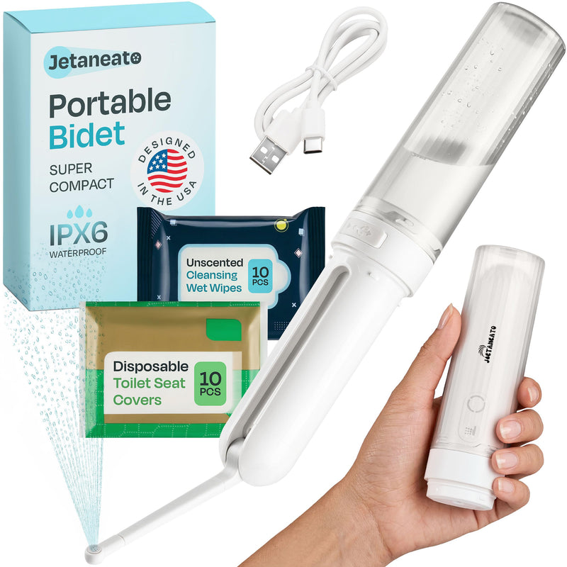 Portable Electric Bidet for Travel - Portable Bidet Rechargeable Handheld Sprayer with 3 High Pressure Modes, USB-C, Adjustable Nozzle & Extra Clean Kit, IPX6 Waterproof Peri Bottle (White) White