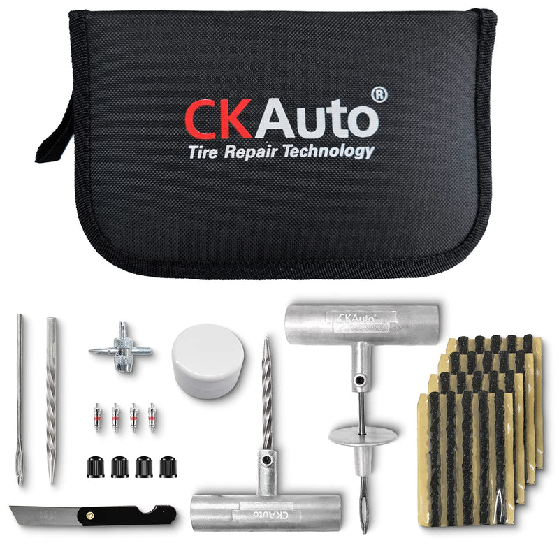 CKAuto Universal Tire Repair Kit, Heavy Duty Car Emergency Tool Kit for Flat Tire Puncture Repair, 36 Pcs Value Pack, Tire Plug Kit fit for Autos, Cars, Motorcycles, Trucks, RVs, etc. 1