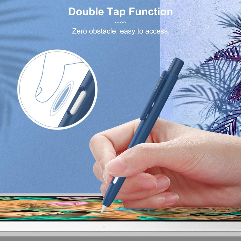 MoKo Holder Case Compatible with Apple Pencil 2nd Generation, Retractable Protective Apple Pencil Cover with Sturdy Clip, Hard PC Apple Pencil Case, Support Double-Tap, Navy Blue