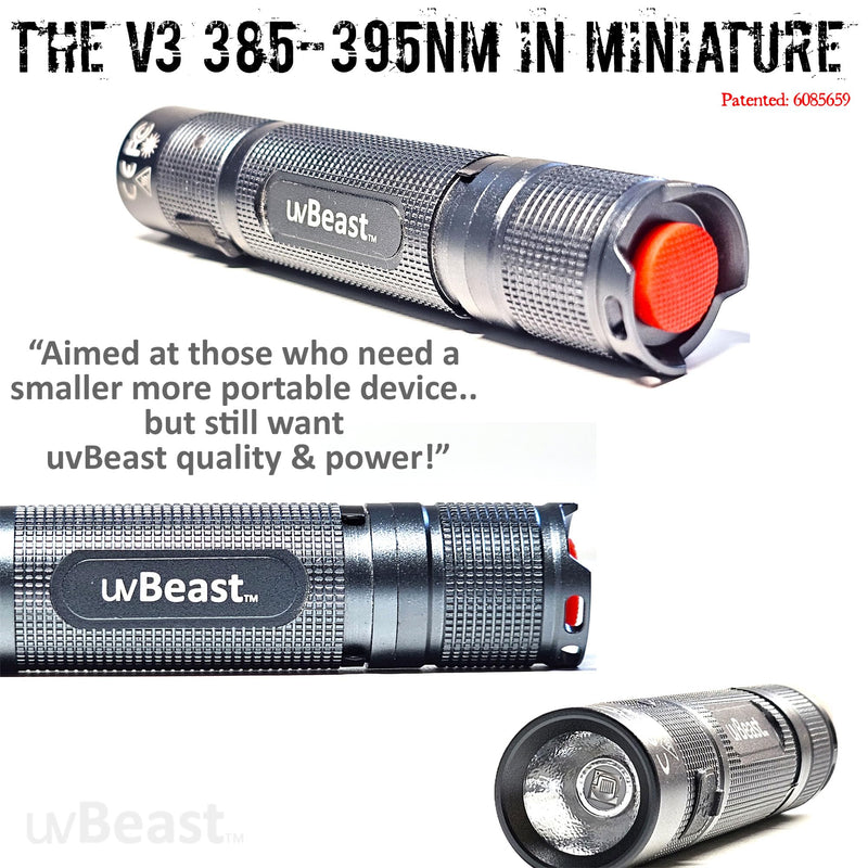 uvBeast New V3 MINI 385-395nm - Black Light UV Flashlight – Low Contamination Ultraviolet - Professional Grade High Power 5 Core UV LED – USA Stock