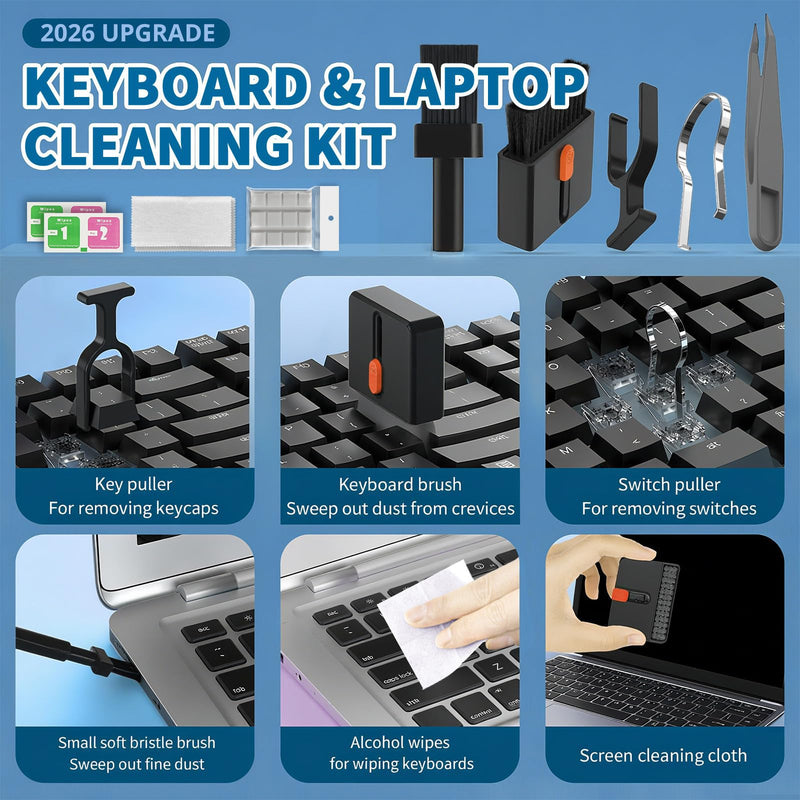 2026 Upgrade Phone Cleaning Kit 47PCS, iPhone Cleaning Kit, Airbuds AirPods Cleaning Kit, Keyboard, Charging Port Cleaner for Apple Lightning/Android USB-C - Includes Putty, Cloth & Wipes (Black) Black (47PCS)