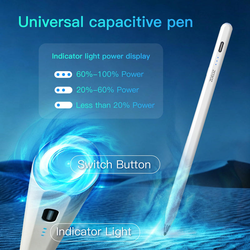 Stylus Pen for Samsung Galaxy Tab A11+A9+Android16/15，30H Life | 30-hour battery life，Accurate writing,ultra long battery life,No Bluetooth needed，Button on/off，Transparent Pen Tip White
