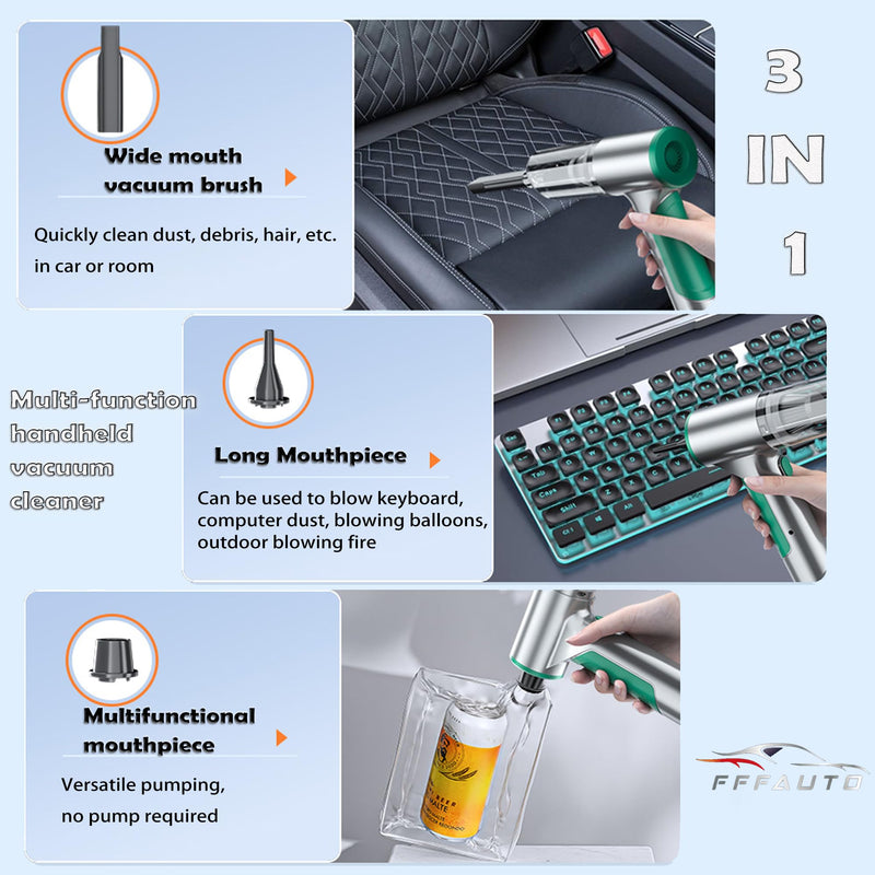 Cordless Car Vacuum 14000PA 3 in 1 Brushless Motor Handheld Vacuum Strong Suction Portable Vortex Vacuum Cleaner Mini Small Wireless Vacuum 14000 PA
