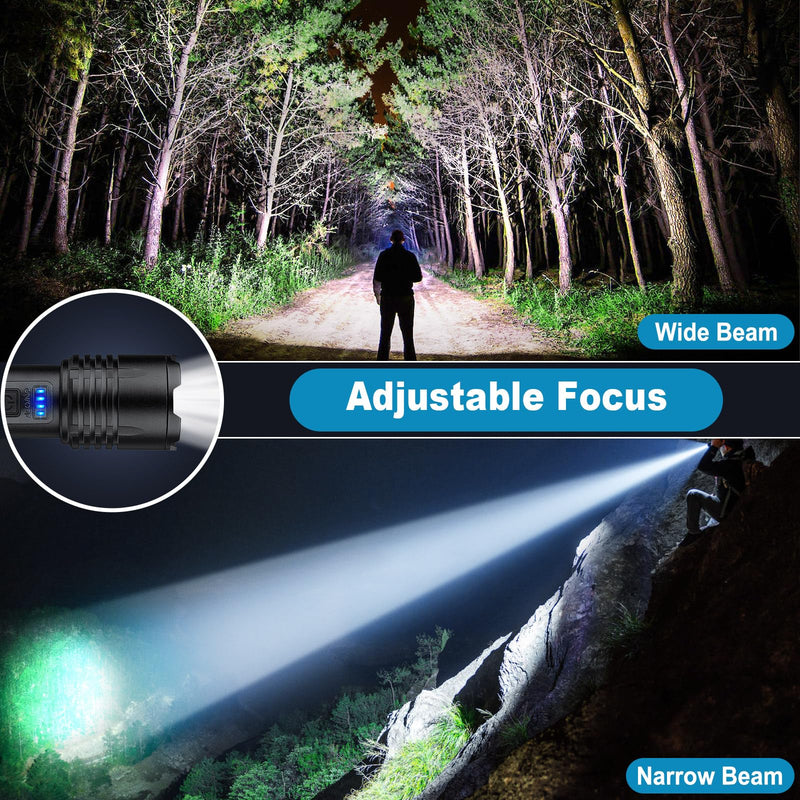 KINGCAESAR 3 Pack Rechargeable Flashlights 90,000 High Lumens, Super Bright LED Flash Light with 3 Light Modes, High Power Flashlight with Charging Cables, IPX7 Waterproof for Camping, Outdoor, Home