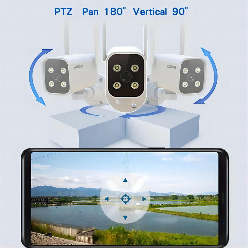 EVERSECU 2K WiFi PTZ Bullet Camera, Outdoor/Indoor, Pan/tilt, 2-Way Audio, Night Vision, Motion Detection Auto Tracking, Waterproof, Remote Access, RTSP Stream, Compatible with Alexa(4pack) 4pack White