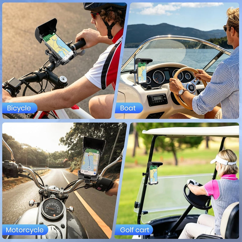 Boat Phone Holder Marine with Mount Sunshade for Bike ,Kayak,Motorcycle | 360° Rotatable Crab Clamp Cell Phone Mount, Universal Smartphone Accessory