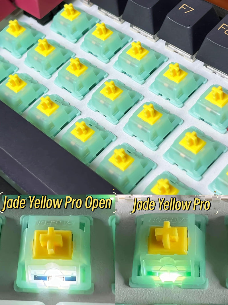 Gateron Jade Yellow Pro Open V3 Linear Keyboard Switch,5-Pin 55gf Pre-lubed Gaming Keyboard Switch Compatible with MX Mechanical Keyboard (90PCS,Jade Yellow Pro) 90PCS