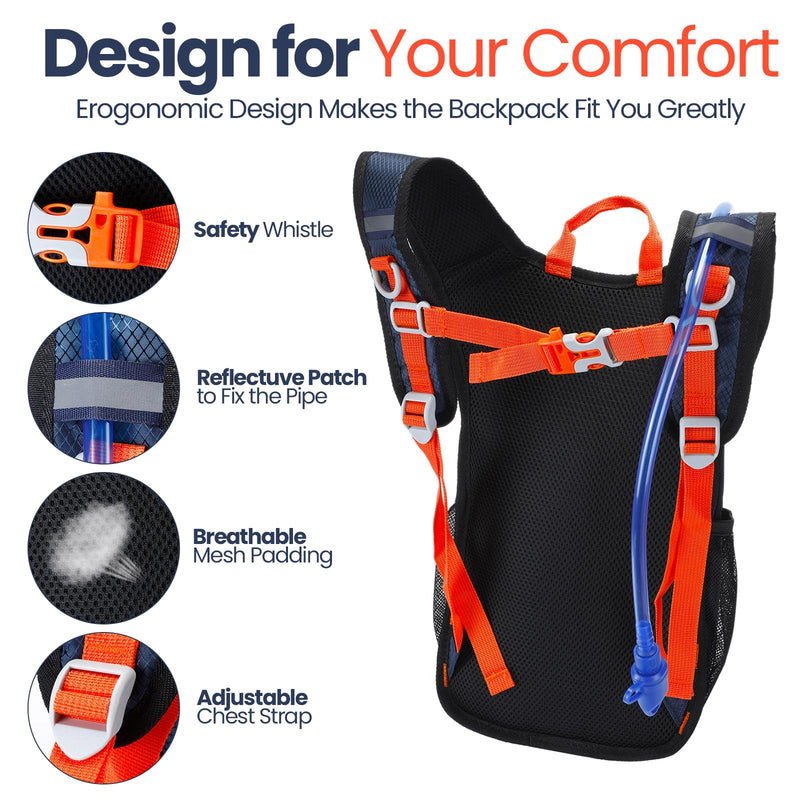 Kids Hydration Backpack with 1.5L Water Bladder Hiking Backpack Lightweight for Boys or Girls Children Biking Climbing Running Cycling Blue