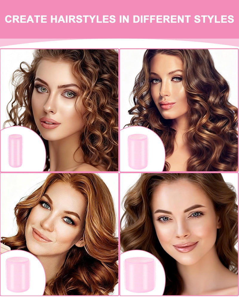 Hair Rollers with Clips 50PCS, Rollers for Hair Volume 4 Sizes | Includes 24 Clips And 4 Roller Sizes (60/48/36/25mm) For Long, Medium And Short Hair, Ideal For DIY Hair Styling Pink