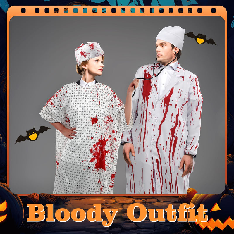 Skicuff Halloween Unisex Hospital Gown - Bloody Pattern Printed Doctor and Patient Gown Costumes 2026 with Blood Gauze Roll Halloween Couples Costume Set for Scary Cosplay Party Men Women Costume