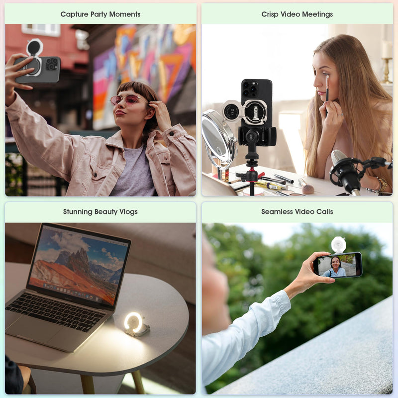 WUBEN E1 Selfie Light, USB-Rechargeable LED Phone Light with Magnetic, 3000-6000K Adjustable Color Temperature, Portable Phone Flashlight for Selfies, TikTok, Video, Vlogging (White) White