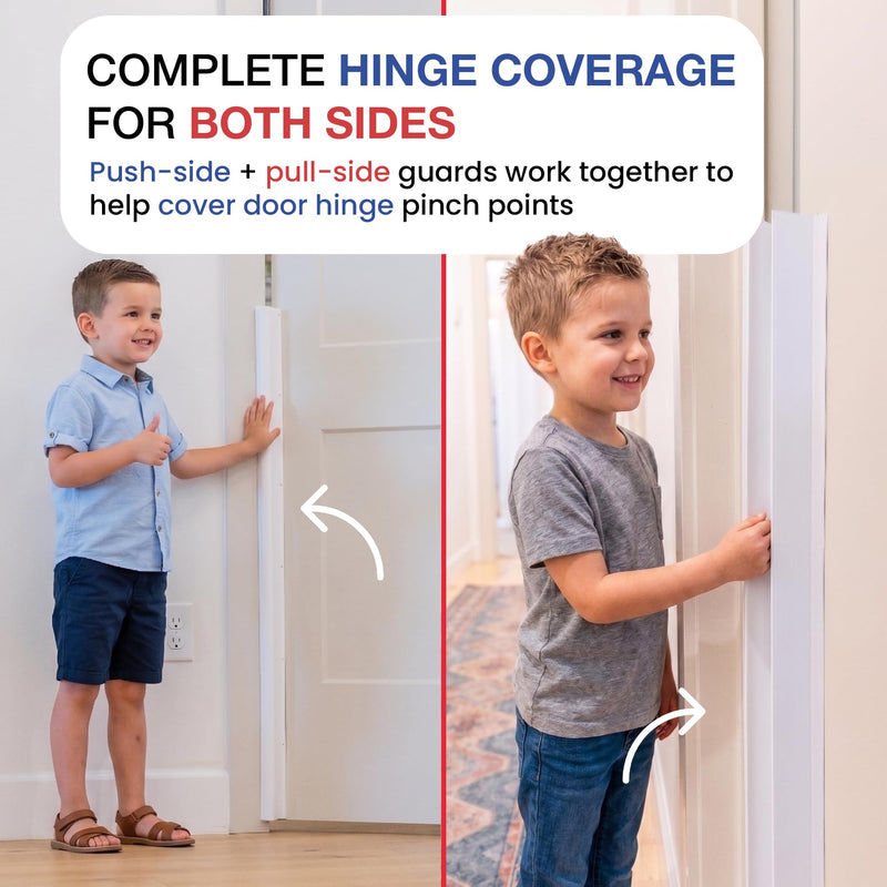 Fingersafe Home Door Finger Guard 43” uPVC Complete Set for Kids Safety- Push & Pull Door Finger Pinch Guard for Kids - Easy 3M Stick-On Safety Cover - Made in USA Finger Guards for Doors HOME-COMPLETE-SET