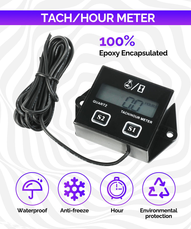 RACOONA Digital Tachometer,Hour Meters for Small Engines,Car Accessories Small Engine Hour Meter and Digital Tachometer,Waterproof Inductive Tachometer Gauge for Lawn Mower Tractor Generator