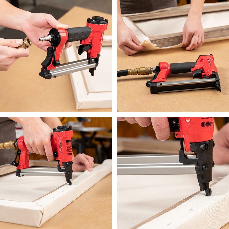 Arrow PT50 Oil-Free Pneumatic Staple Gun, Professional Heavy-Duty Stapler for Wood, Upholstery, Carpet, Wire Fencing, Fits 1/4”, 5/16”, 3/8", 1/2", 9/16” Staples , Red 1 Unit
