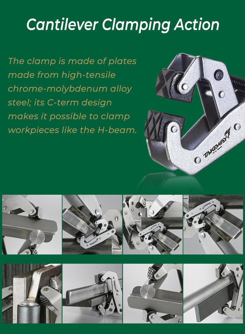 Clamp with T-Handle, Deep Throat Welding and Fabricating, Multi-Purpose Lever Clamp, Cantilever Arm Clamps For Secure Hold, 2" Opening Capacity, 2 Pack 2"