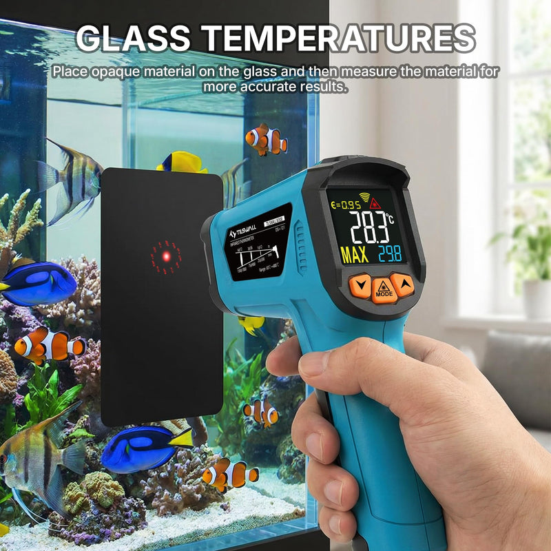 Tilswall Infrared Thermometer, -58°F to 1472°F(-50~800°C), Non-Contact Digital Laser Thermometer with Probe, Adjustable Emissivity, High/Low Temp Alarm, for Cooking/BBQ/Freezer(NOT for Human)-W300 -50°C~800°C(with K-type probe)