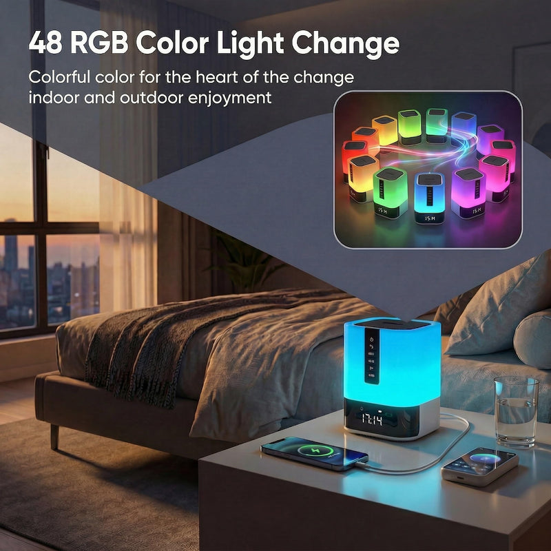 Night Light Bluetooth Speaker, 5 in 1 Touch Control Bedside Lamp Dimmable Multi-Color Changing, Bedroom Alarm Clock, Best Birthday Gift Ideas for 10 11 12 13 14 Year Old Teenage Girls/Boys