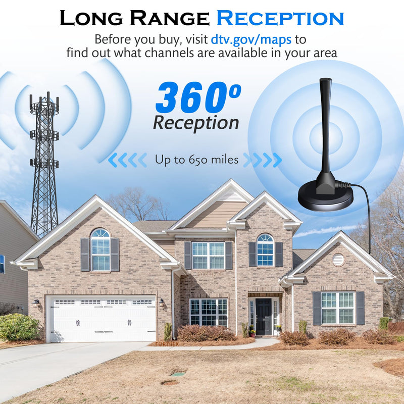 2025 Digital TV Antenna Indoor Antenna for Smart TV for Local Channels, Amplified Long Range Reception HDTV Antenna Without Cable for All TVs Support 4K 1080p TORCH