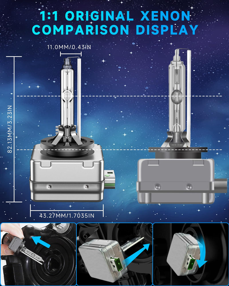 Fit for Chevrolet 2014-2017 Chevy Camaro Impala Corvette SS D3S HID Xenon Headlight Bulbs, 350% Brightness, High Low Beam Light Bulb, 6000K Cool White, Plug and Play, Pack of 2 D3S-6000K