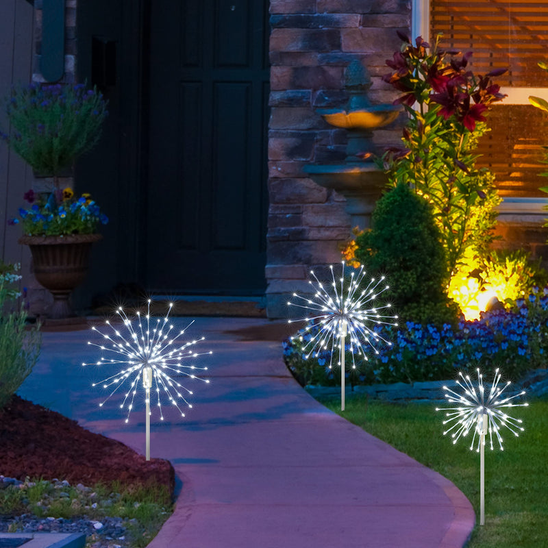 LIGHTSHARE 12'' Starburst Light 80 LED Firework Lights White Twinkle Hanging Ball Dual-use for Patio Walkway Pathway Decoration Indoor/Outdoor 12IN-White Frame