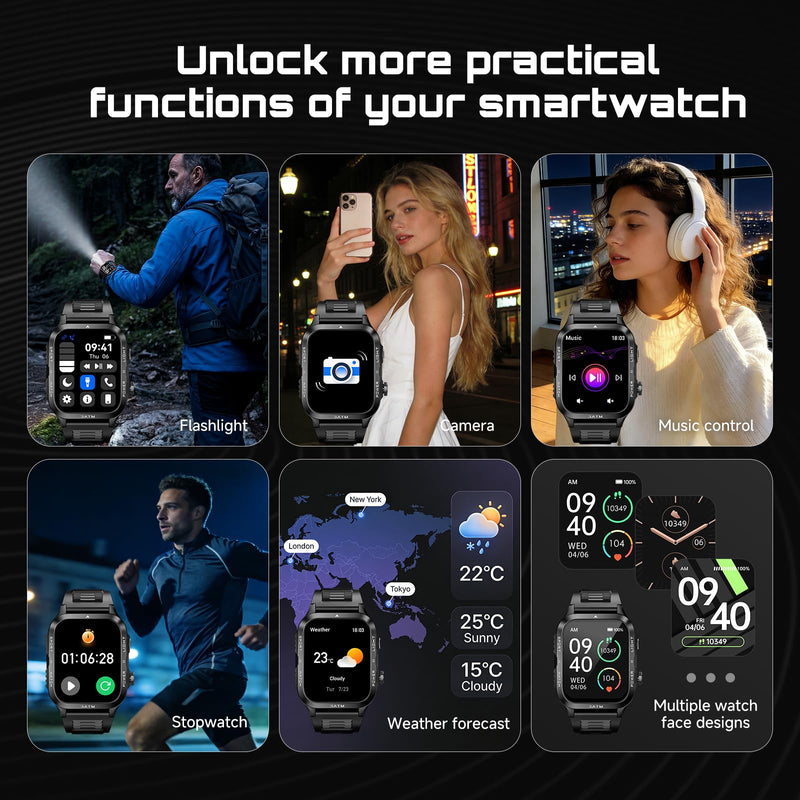 ALLENERGY Smart Watch for Men (Answer/Make Call) 1.96IN Waterproof SmartWatches with Flashlight 30+ Days Extra Long Battery Life 24/7 Fitness Tracker for 100+ Sport - Gift for Friend and Family