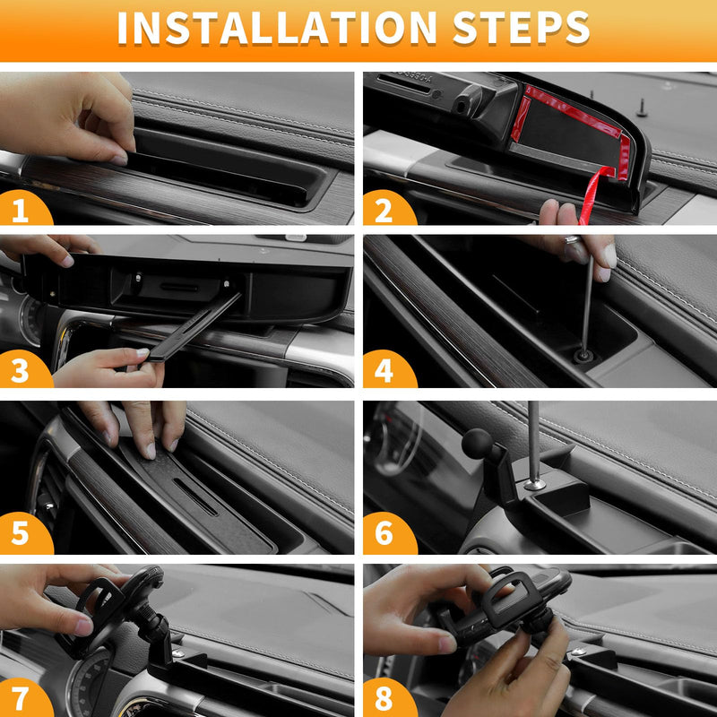 Multi-Mount Dash Phone Holder with Metal Rod for 2012-2017 Dodge RAM, Phone Mount Storage Tray Cellphone System Kit