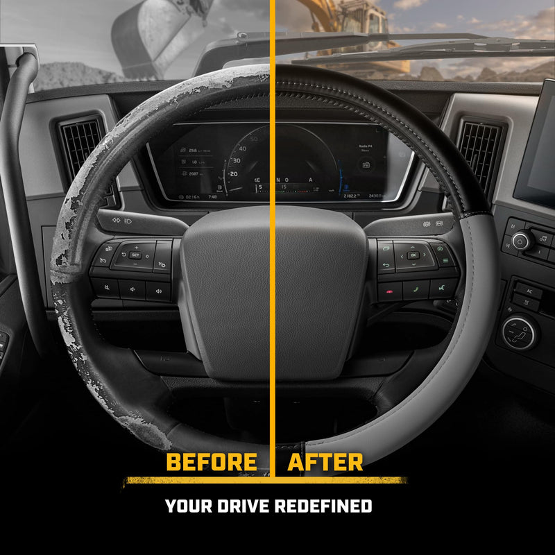 Cat® BigDrive Faux Gray/Black Leather Semi Truck Steering Wheel Cover, Fits RV and Big Rig Trucker, Steering Wheel Cover for Trucks 18 Wheeler - X-Large 17.5" - 18" Inches XL Big Rig (17.5-18") Black/Gray BigDrive