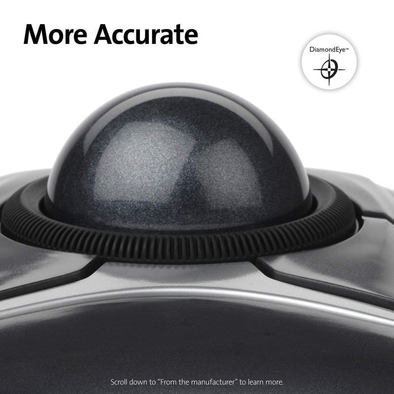 Kensington Expert Trackball Mouse (K64325), Black Silver, 5"W x 5-3/4"D x 2-1/2"H Wired