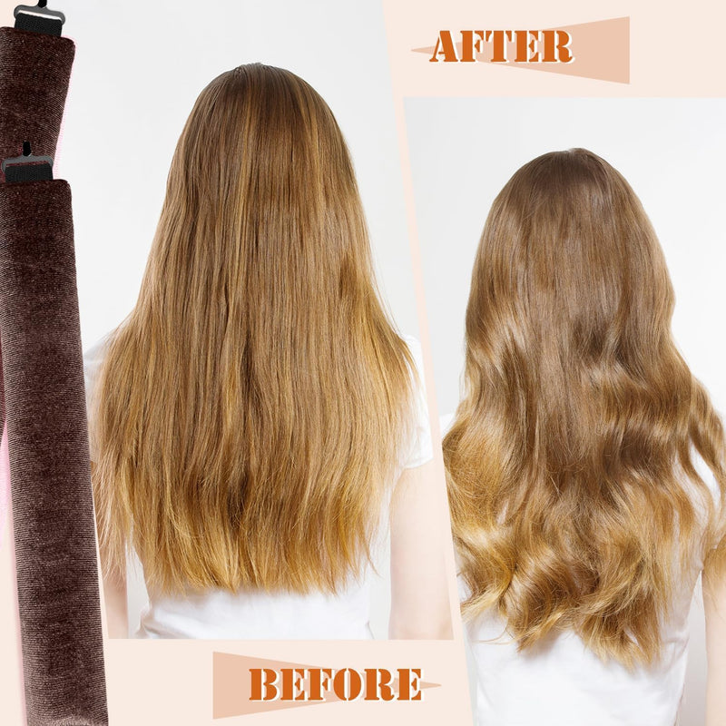 3PCS Heatless Curlers, No Heat Overnight Curls for Long Hair 3PCS Brown