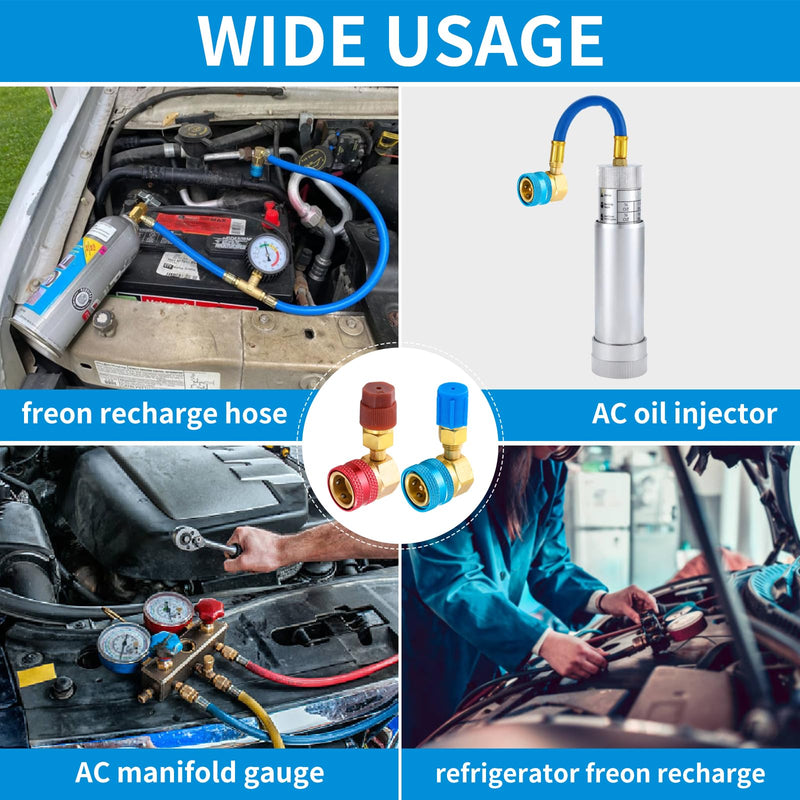 R1234yf Quick Couplers Kit, R1234YF to R134A Quick Coupler Adapter, High/Low Side Quick Coupler R1234YF AC Charging Hose Adapter Fitting Connector for Car Conditioner AC Charging (90° Adapter)