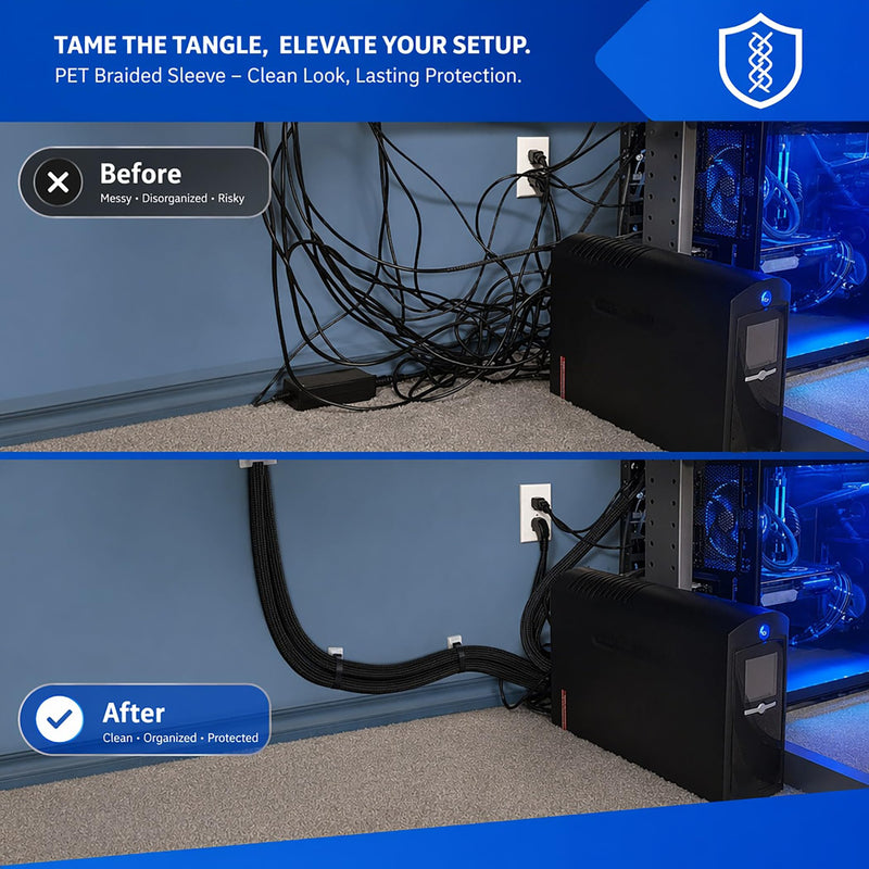 1/2" Split Cable Sleeves, Heavy Duty Wire Cover Cable Sheath to Hide Cords | Black 10ft Reusable Wire Organizer Flexible Abrasion Resistance Wire Loom Wrap for Car Desk Computer Pet Chew Protection 10ft - 1/2"
