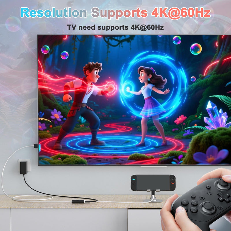 Switch 2 Dock, (Plug-and-Play) USB C to HDMI Cable 4K@60Hz for Nintendo Switch 2/OLED/1, Portable Travel TV Base Adapter ＆ Travel NS2 Docking Station Cord Compatible with Nintendo 2