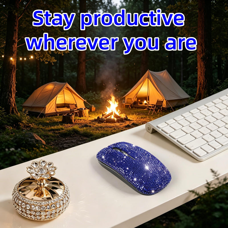 Wireless Mouse Bluetooth,Cute Bling Crystal Rhinestone Blue Rechargeable Silent Slim Dual Mode Portable USB Mouse for Laptop PC Computer MacBook Office Travel,Gift for Teen Girl Women Mother Her