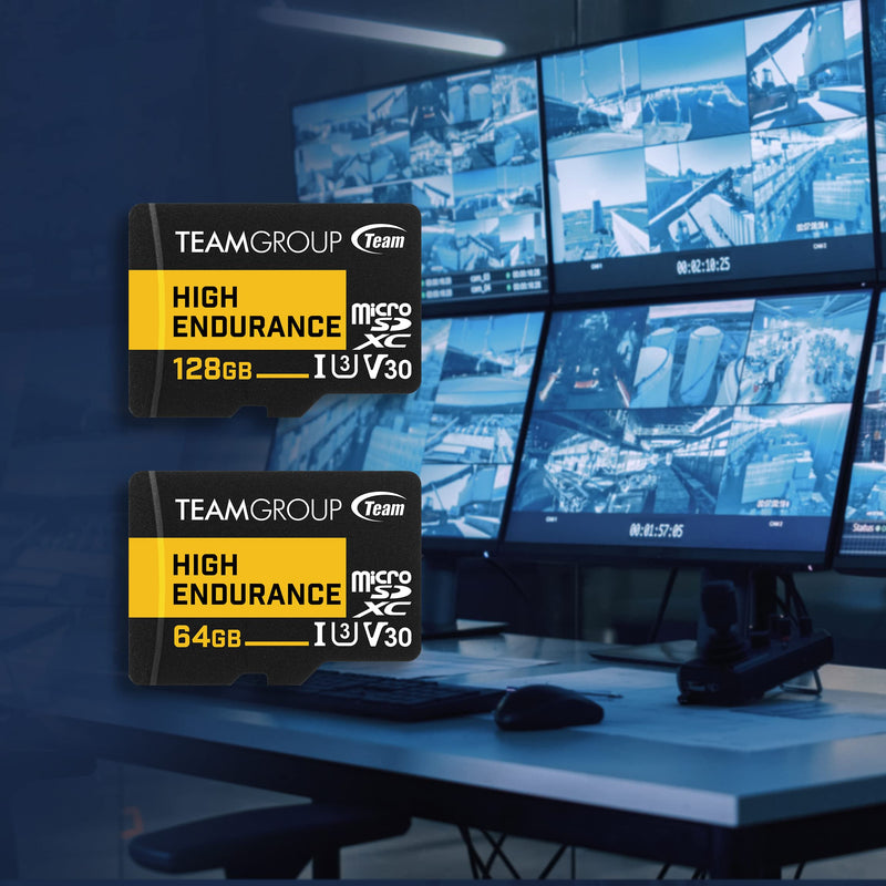 TEAMGROUP HIGH Endurance 128GB 2 Pack Micro SDXC UHS-I U3 V30 100MB/s Designed for Monitoring Stable Durable Long Lasting Flash Memory Card Security Camera 4K&Full HD Video Recording THUSDX128GIV3067 128GB (2PACK)