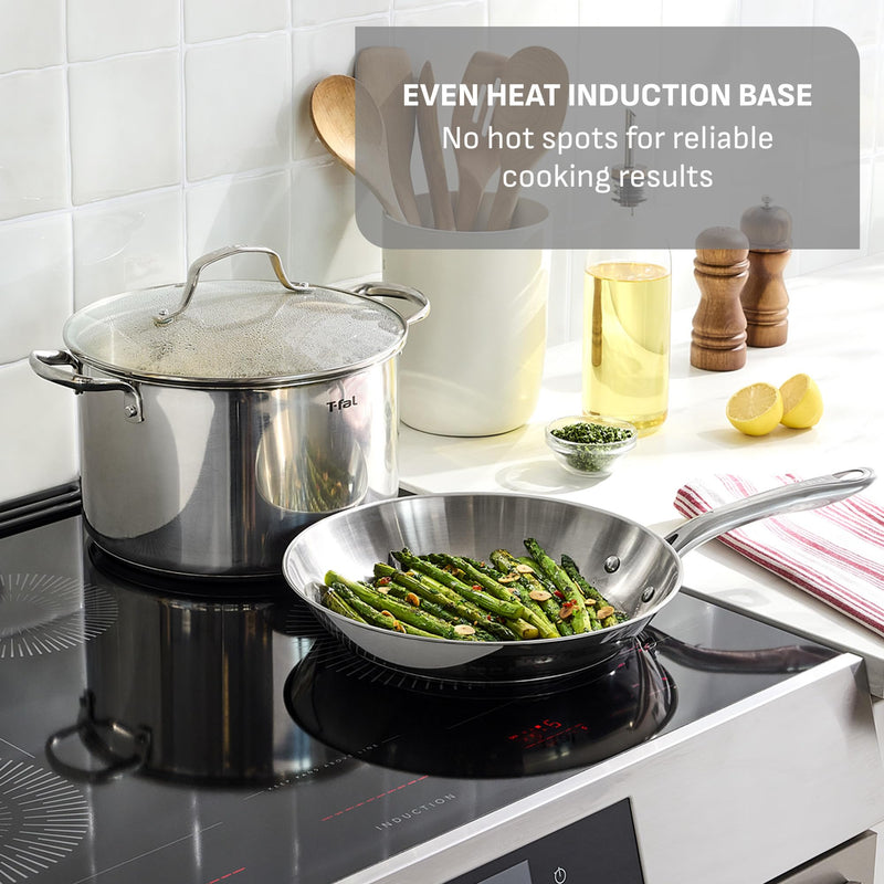 T-Fal Gourmet Stainless Steel Fry Pan 8.5 Inch Induction Compatible Skillet Pan, Fast and Even Heating, Oven Safe to 500F, Professional Grade Cookware for Home Chefs 8-Inch
