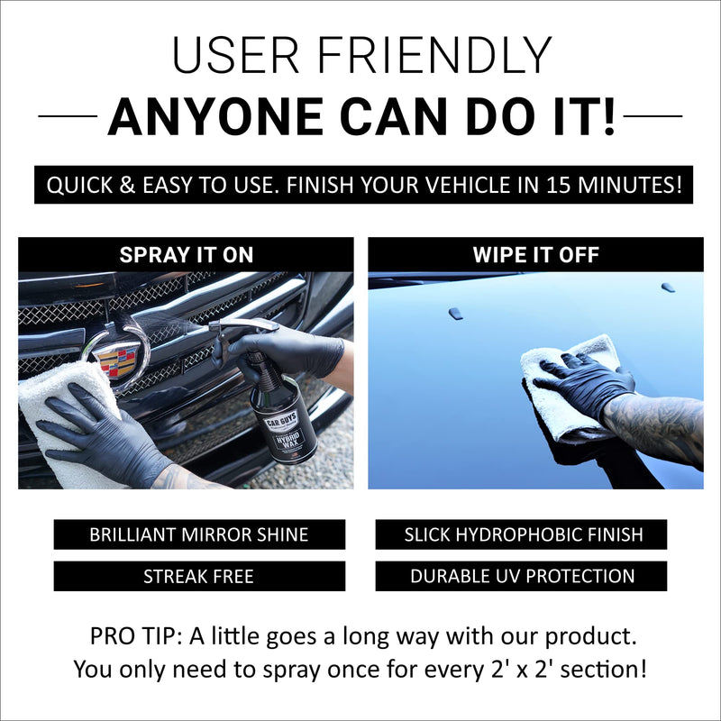 CAR GUYS Hybrid Spray Wax | Advanced Car Wax | Long Lasting and Easy To Use | Safe on All Surfaces | 18 Oz Kit with Towel 18 Fl Oz (Pack of 1)