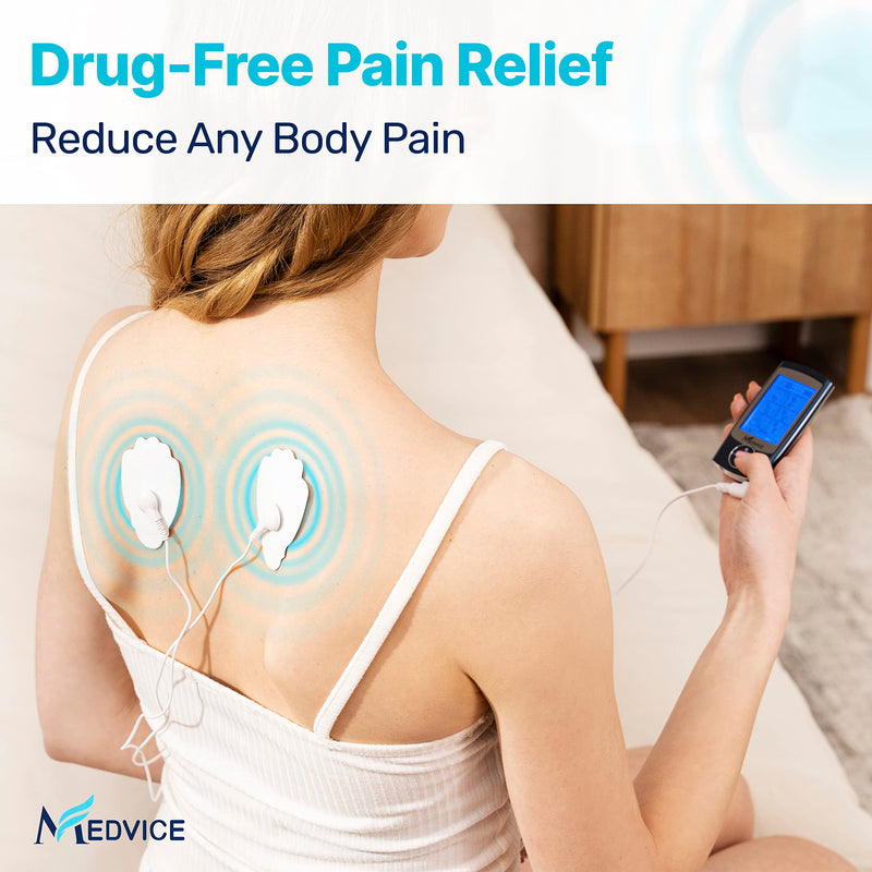 MEDVICE Dual Channel Rechargeable Tens Unit Muscle Stimulator - 2nd Gen 16 Modes & 8 Upgraded Pads for Natural Pain Relief & Management - FDA Cleared Electric Pulse Impulse Mini Massager Machine
